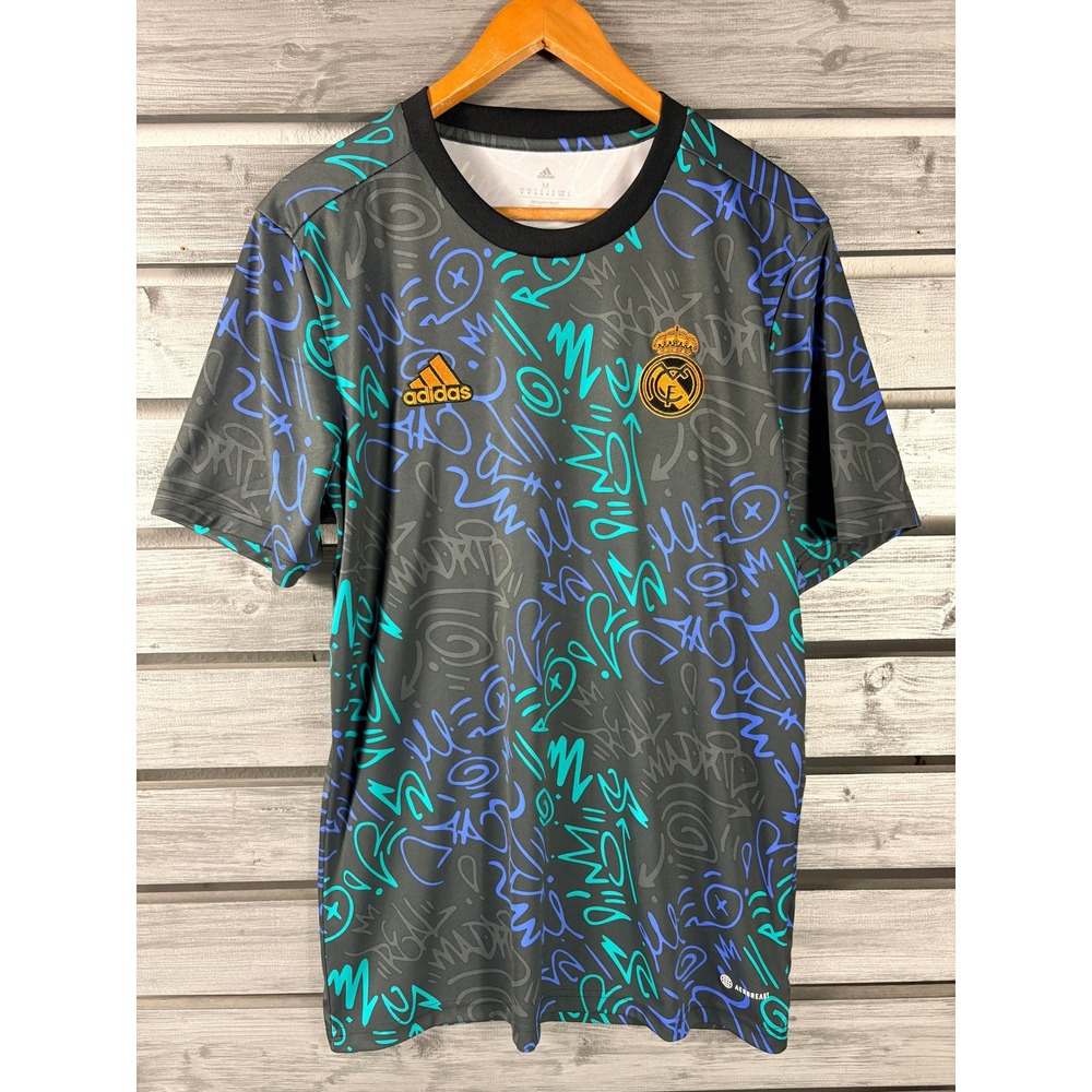 Adidas Real Madrid Pre-Match Jersey Mens Medium Graffiti Print AEROREADY